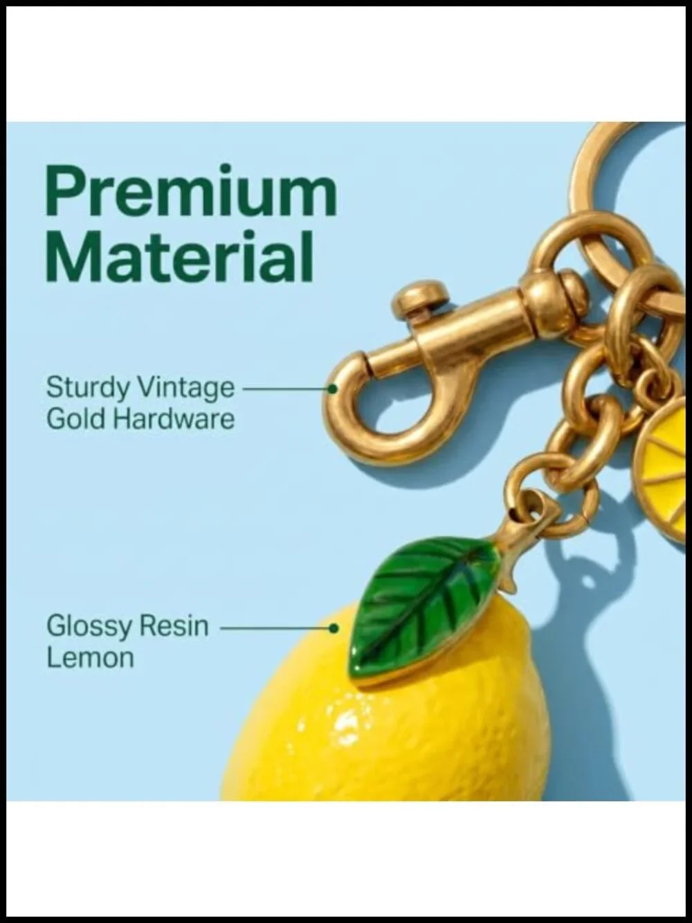 Resin Lemon Fruit Bag Charm Keychain Purse Charm Secure Clasp